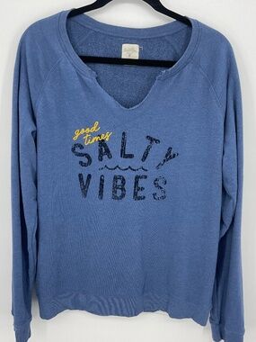 Salt Life Good Times Salty Vibes Blue Sweatshirt XL Raw Edge V Neck